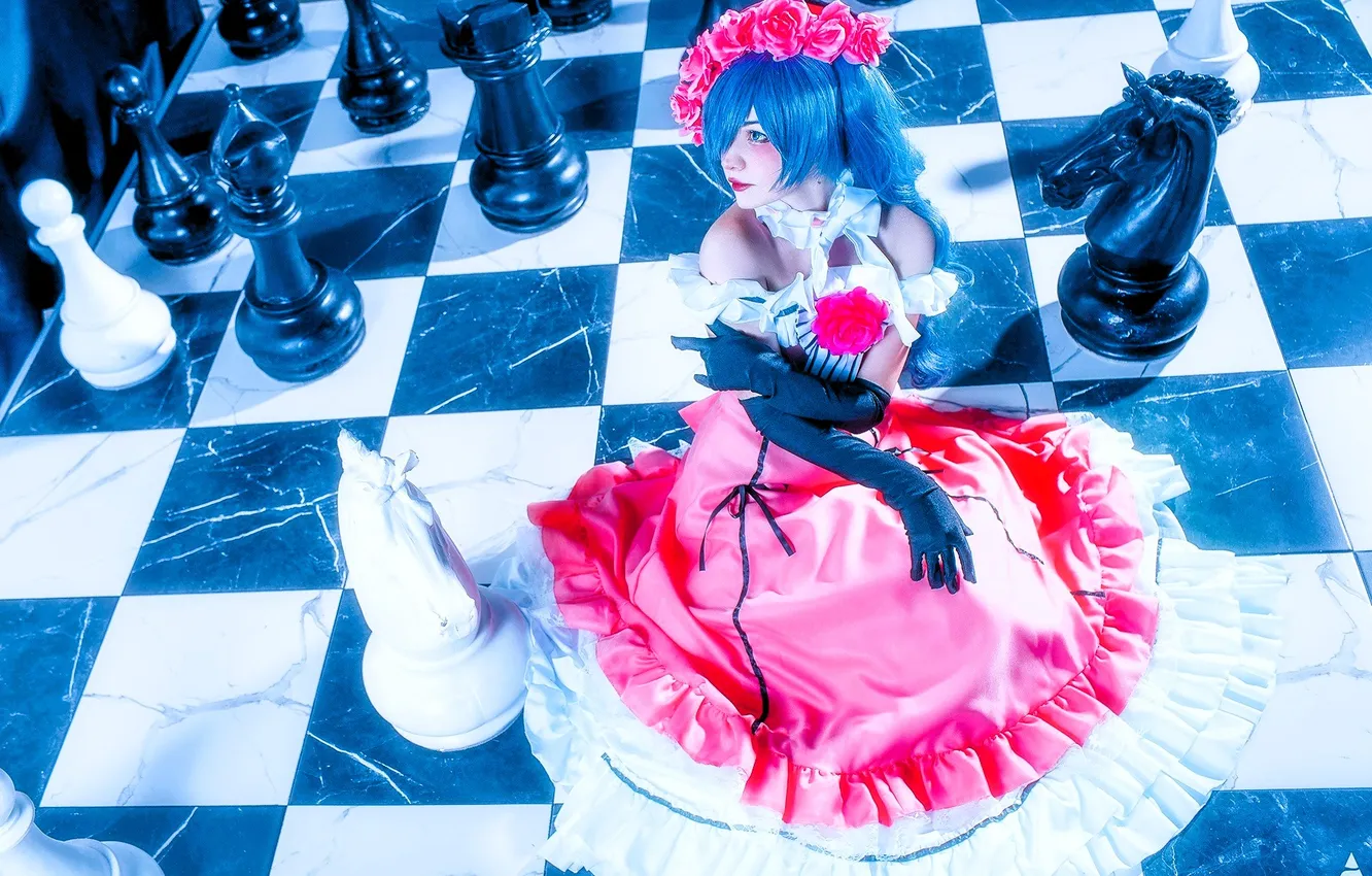 Photo wallpaper roses, chess, dress, costume, outfit, cells, gloves, image