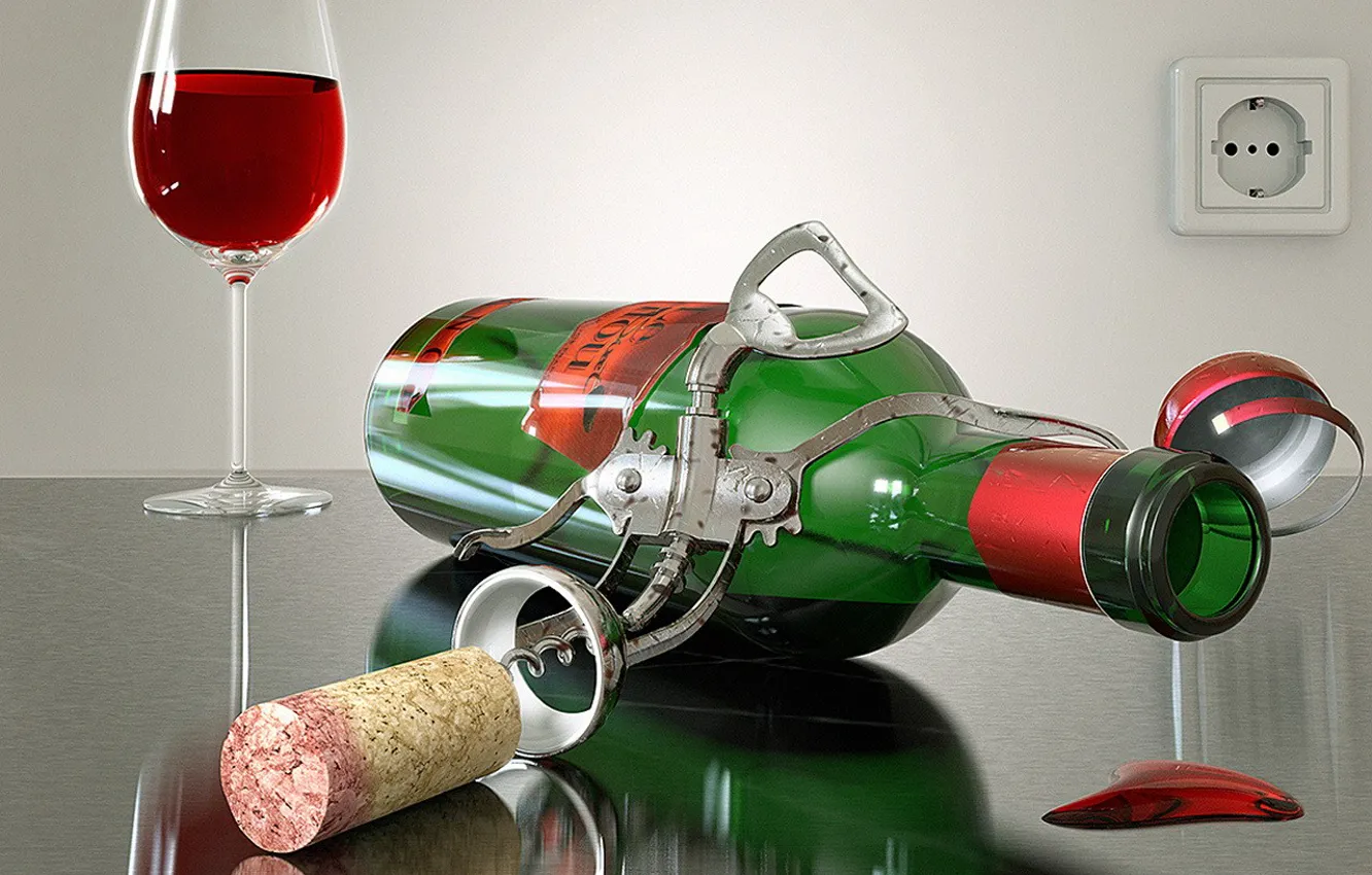 Photo wallpaper glass, bottle, Wine, tube