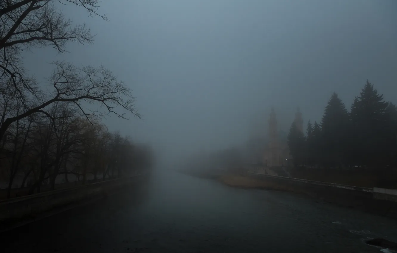 Photo wallpaper fog, Vladikavkaz, the terek river, Sunni Mosque, Batraz Tabuev