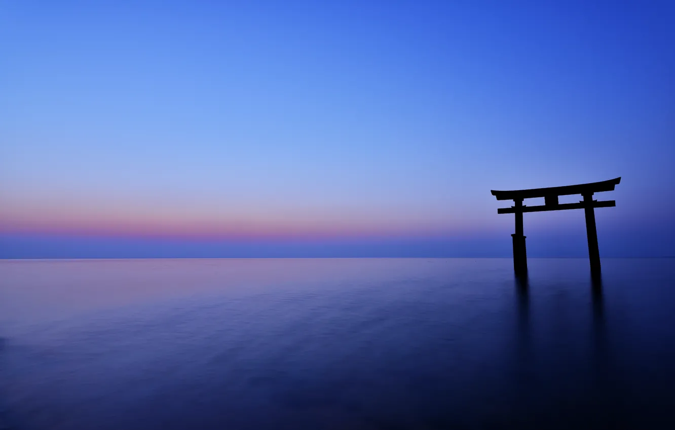 Photo wallpaper sea, the sky, sunset, blue, the ocean, the evening, Japan, horizon