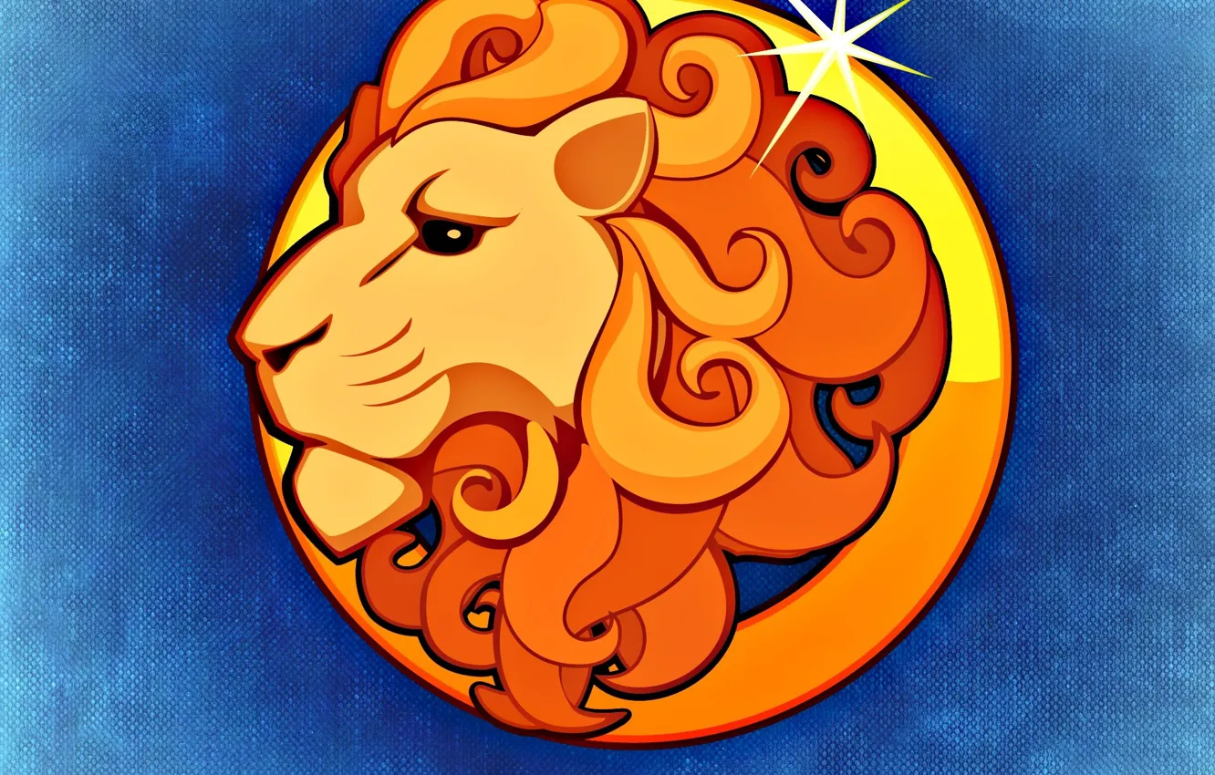 Photo wallpaper yellow, figure, graphics, Leo, symbol, blue background, the signs of the zodiac, symbols