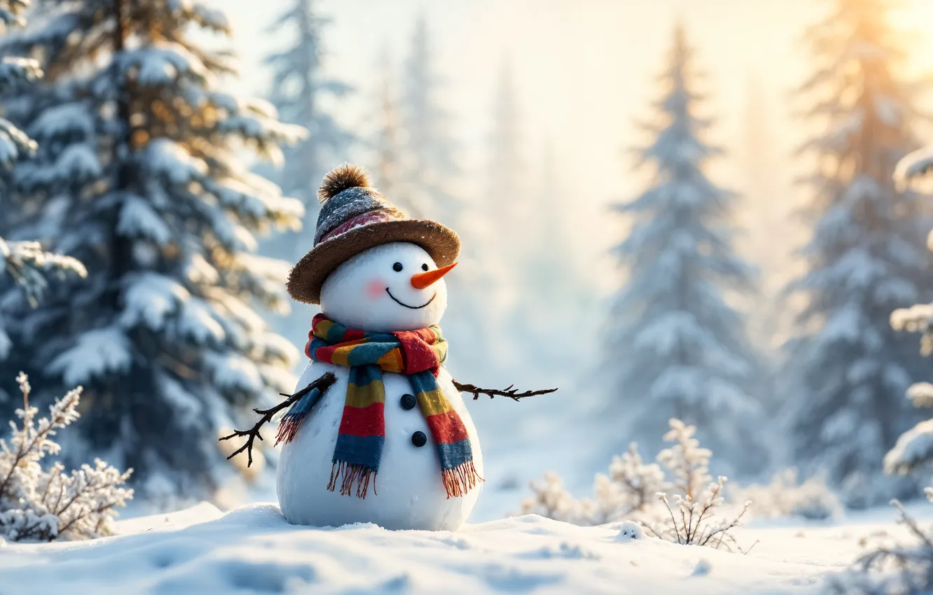 Photo wallpaper winter, snow, decoration, Christmas, New year, snowman, happy, Christmas