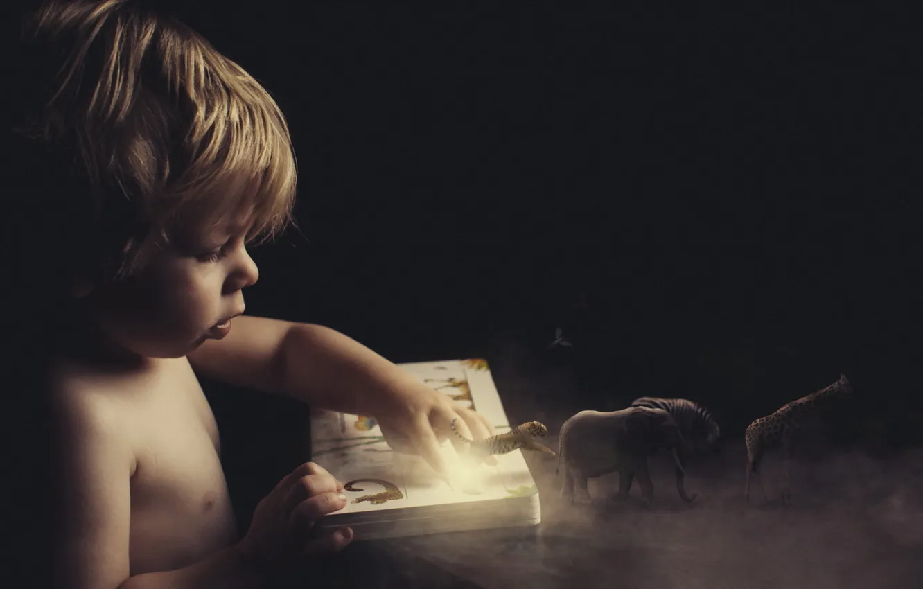 Photo wallpaper children, book, beast