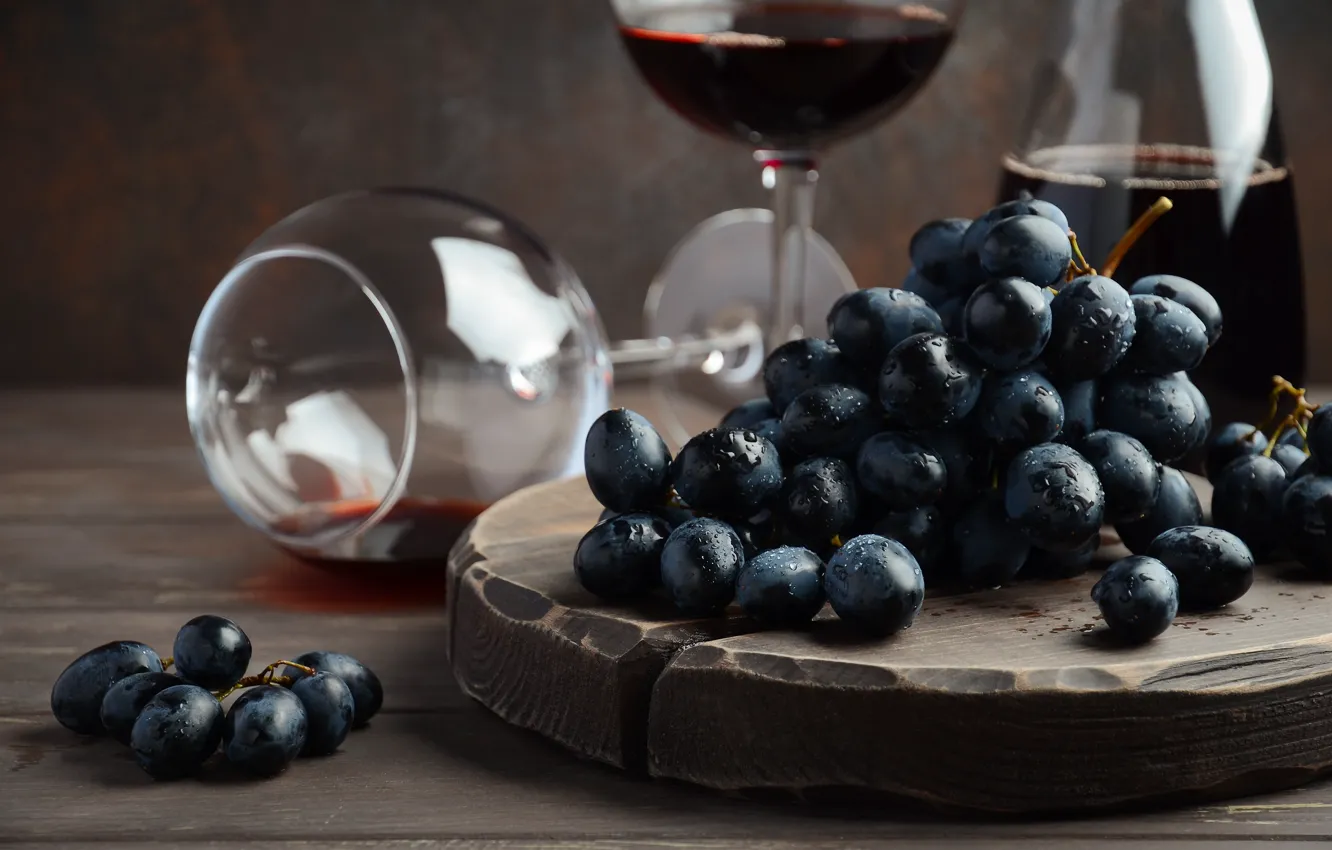 Photo wallpaper red, wine, glass, grapes