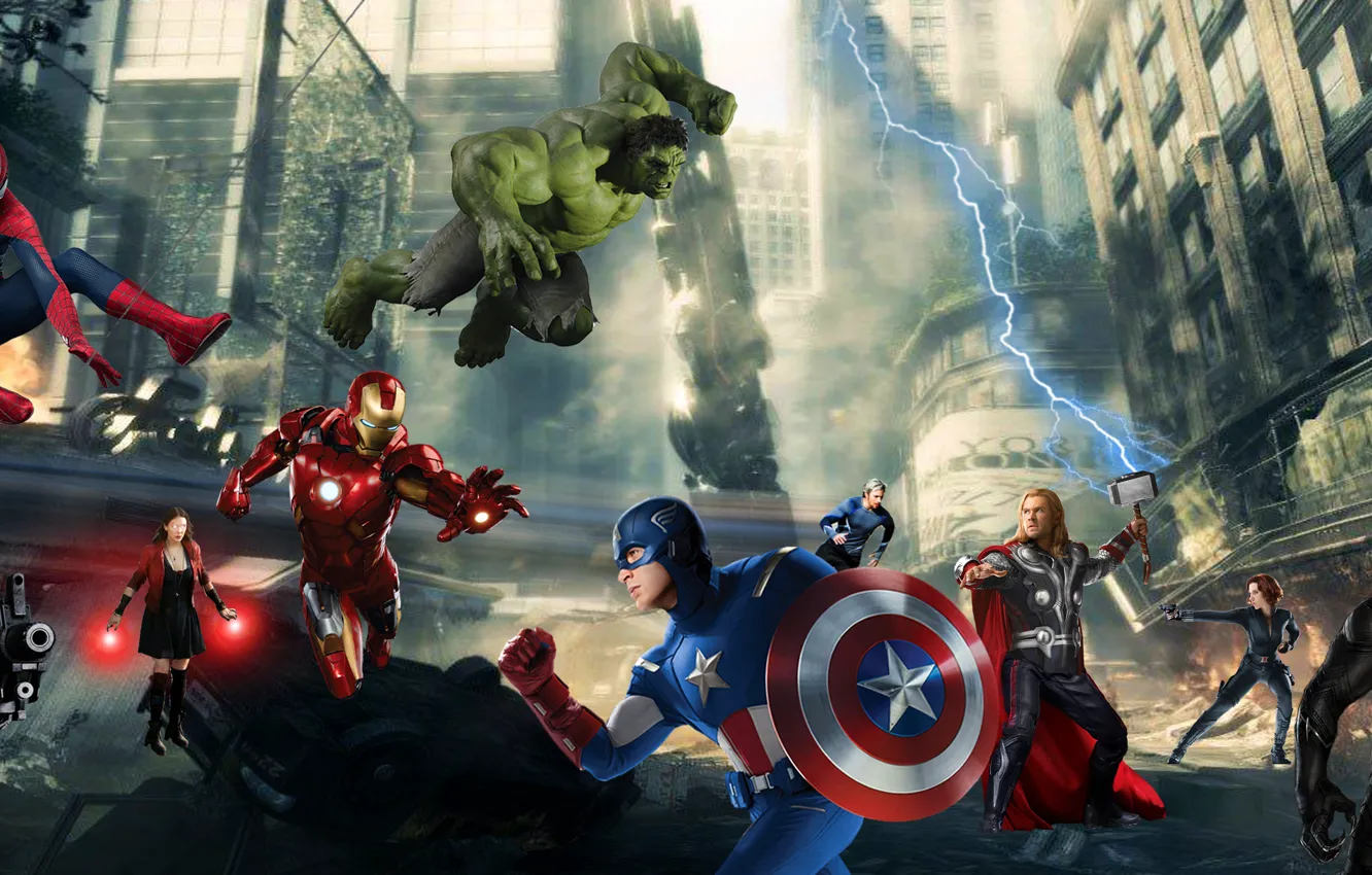 Photo wallpaper Hulk, Iron Man, Thor, Spider Man, Captain America:Civil War