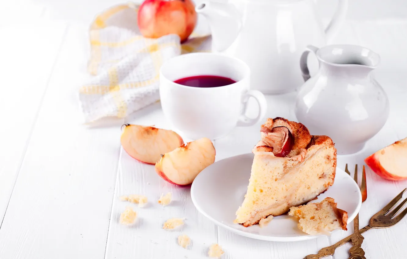 Photo wallpaper tea, apples, pie, pitcher