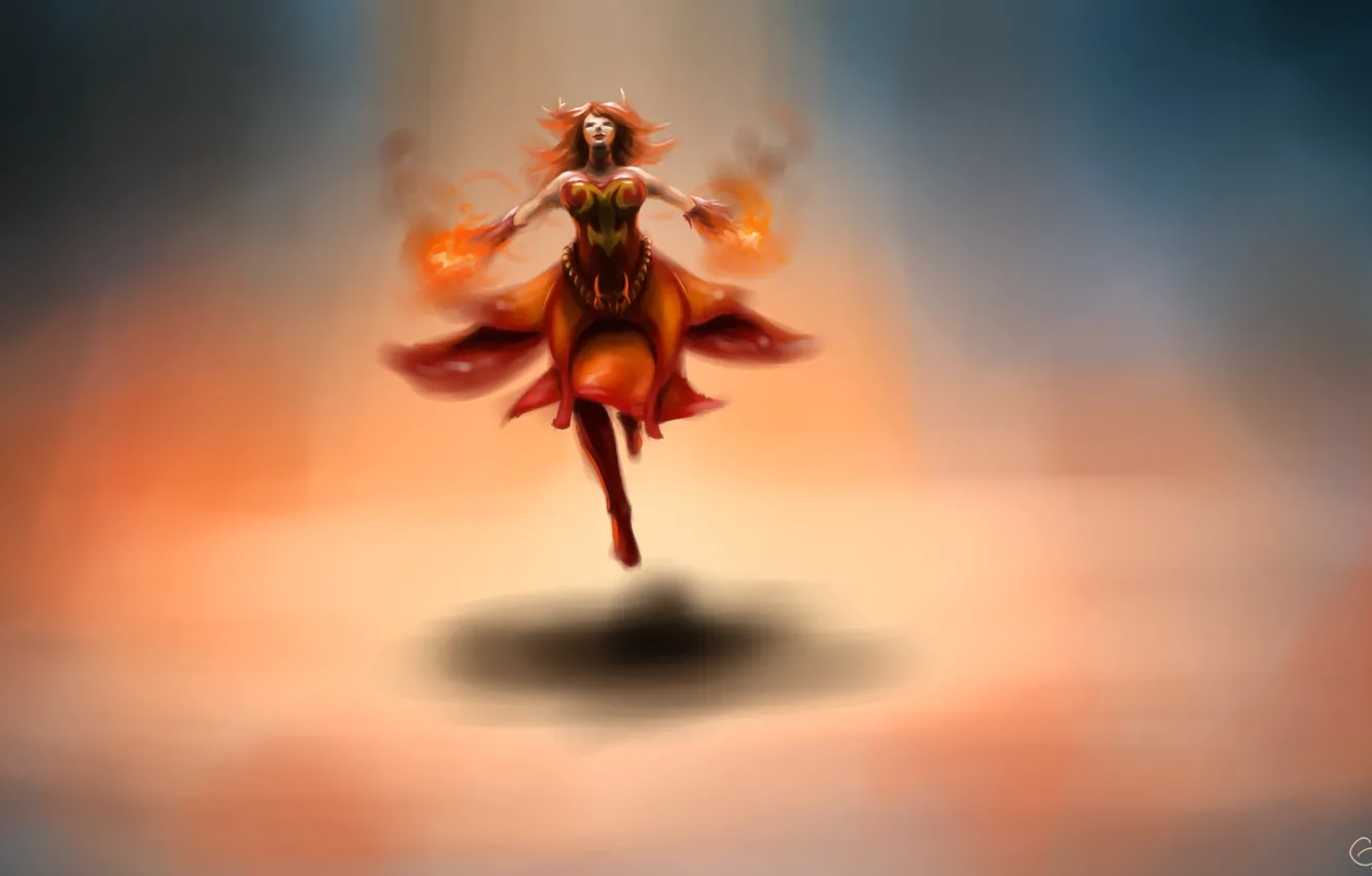 Photo wallpaper girl, lights, art, slayer, dota 2, Lina