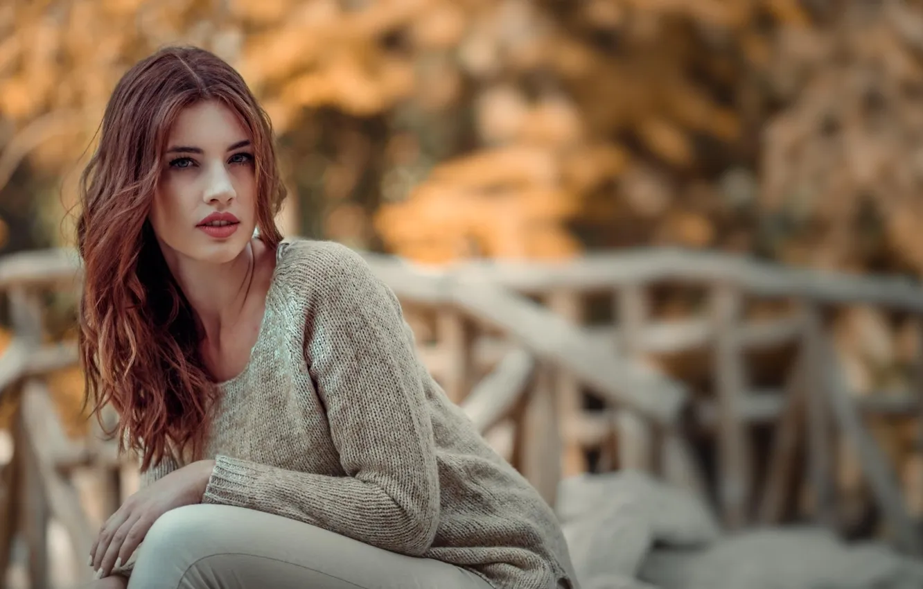 Photo wallpaper girl, beautiful, model, long-haired, sweater
