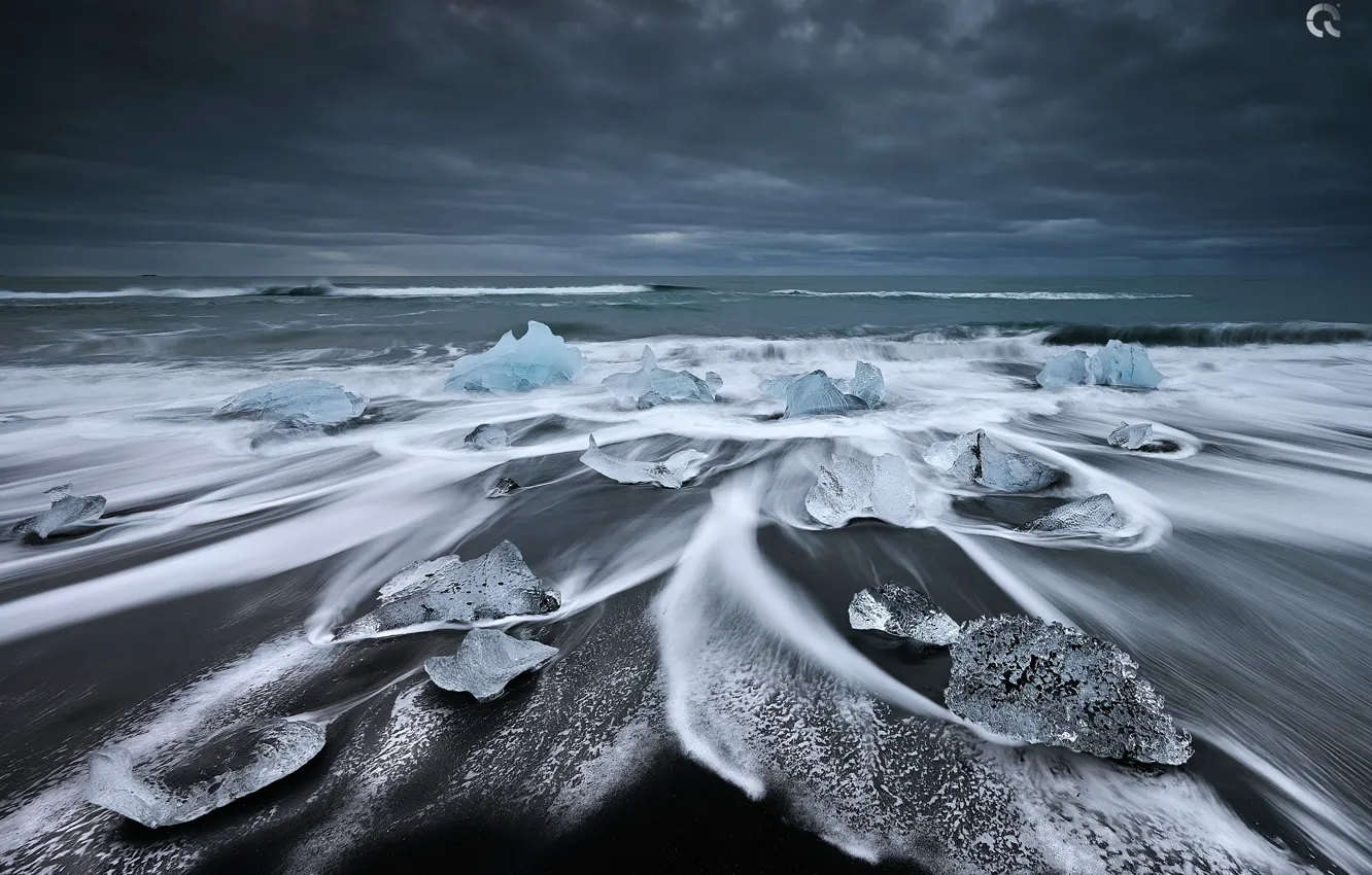 Photo wallpaper ice, beach, lake, the ocean, Iceland, Jokulsarlon, the glacial lagoon
