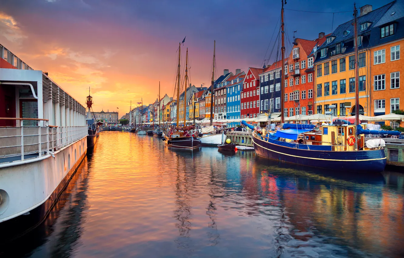 Photo wallpaper boat, ship, home, Denmark, channel, Copenhagen