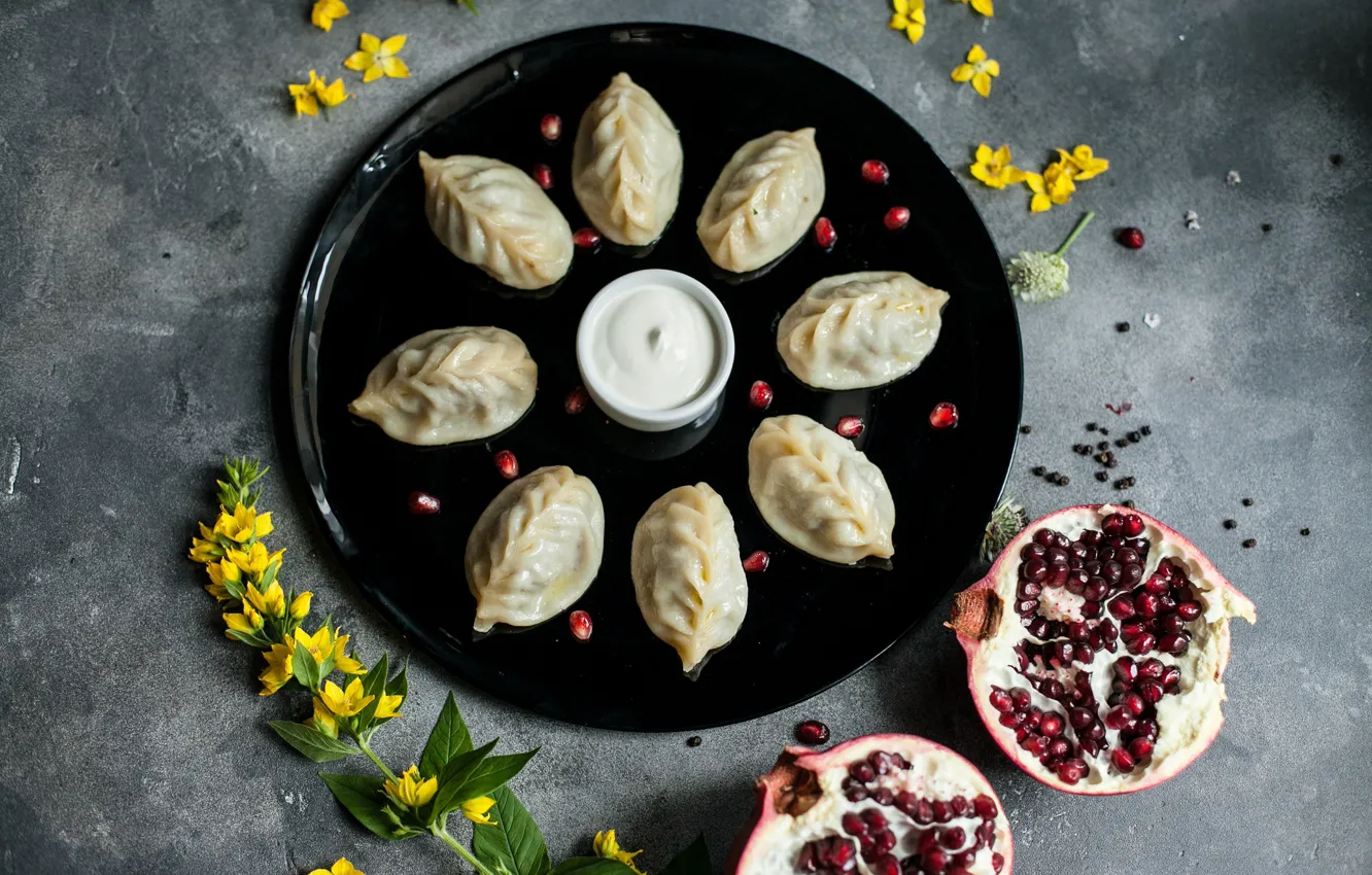 Photo wallpaper berries, manta, garnet, sour cream