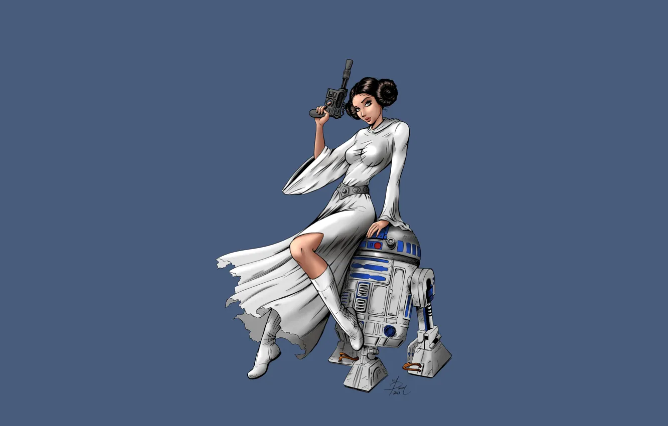 Photo wallpaper style, minimalism, Star Wars, art, Princess, princess, R2-D2, Leia