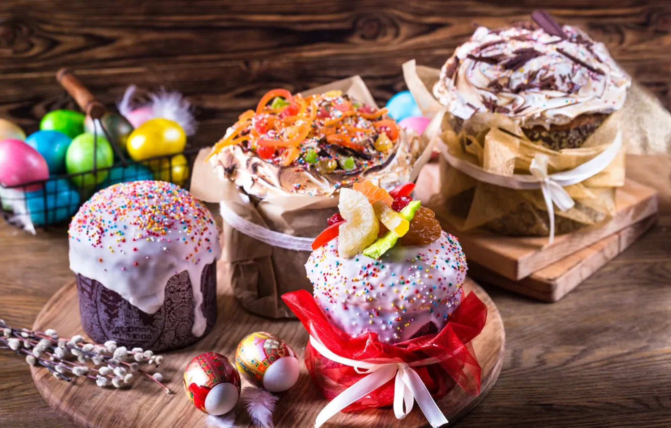 Photo wallpaper eggs, Easter, Verba, cakes