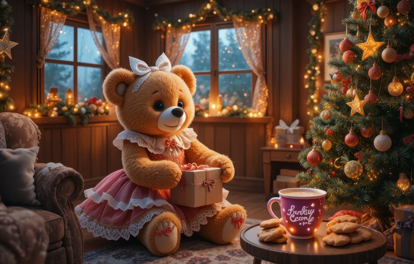 Photo wallpaper light, lights, comfort, room, gift, toy, new year, dress
