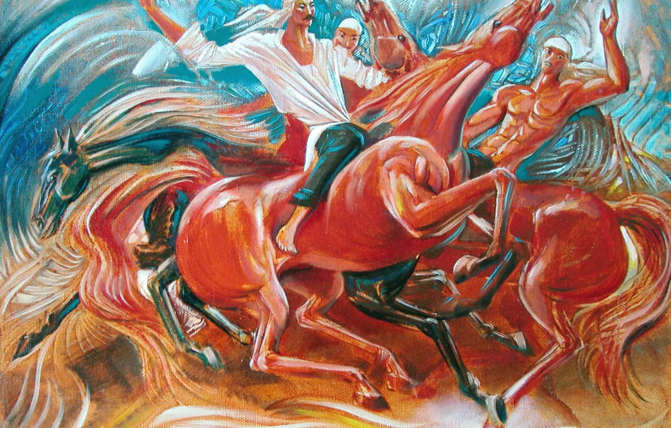 Photo wallpaper horse, Aibek Begalin, Two thousand six, Kazakhstan painting, Horsemen