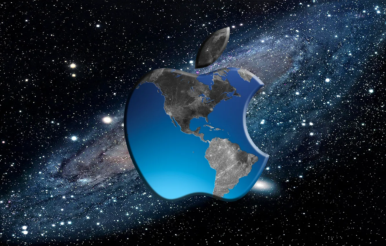 Photo wallpaper computer, space, earth, apples, apple, mac, phone, laptop