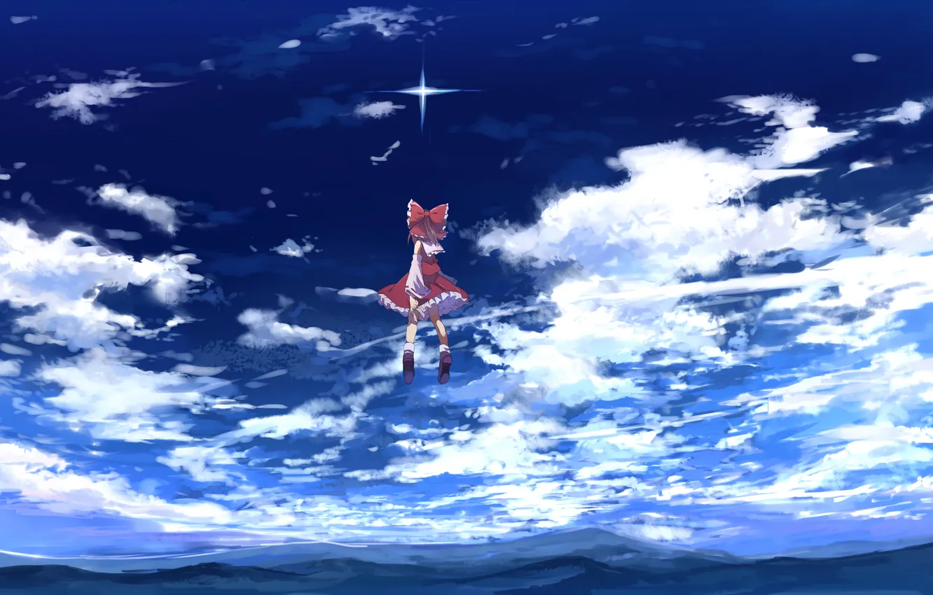 Photo wallpaper the sky, girl, clouds, light, art, touhou, weightlessness, ume