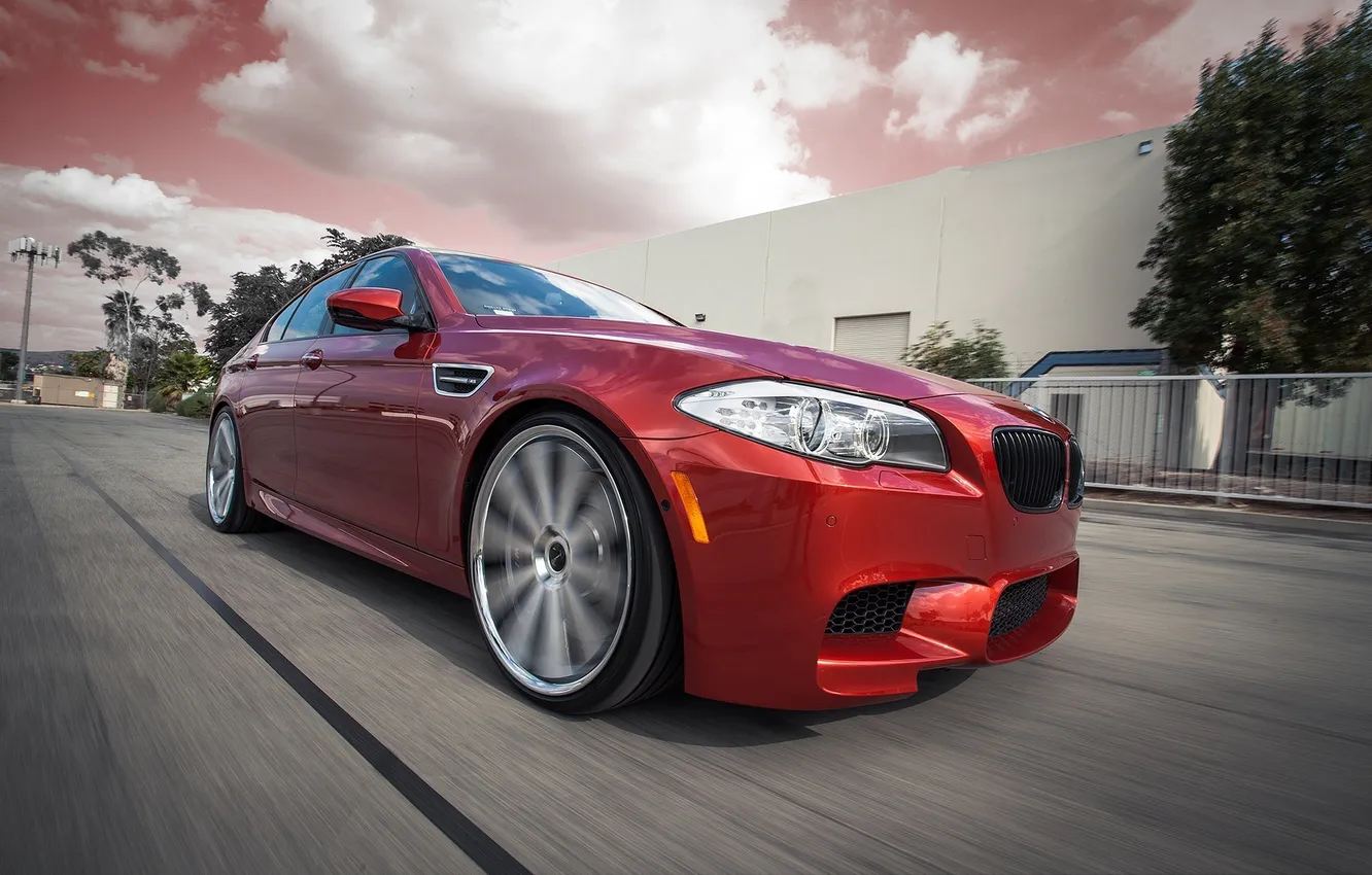Photo wallpaper road, red, BMW, speed, BMW, red, front view, road