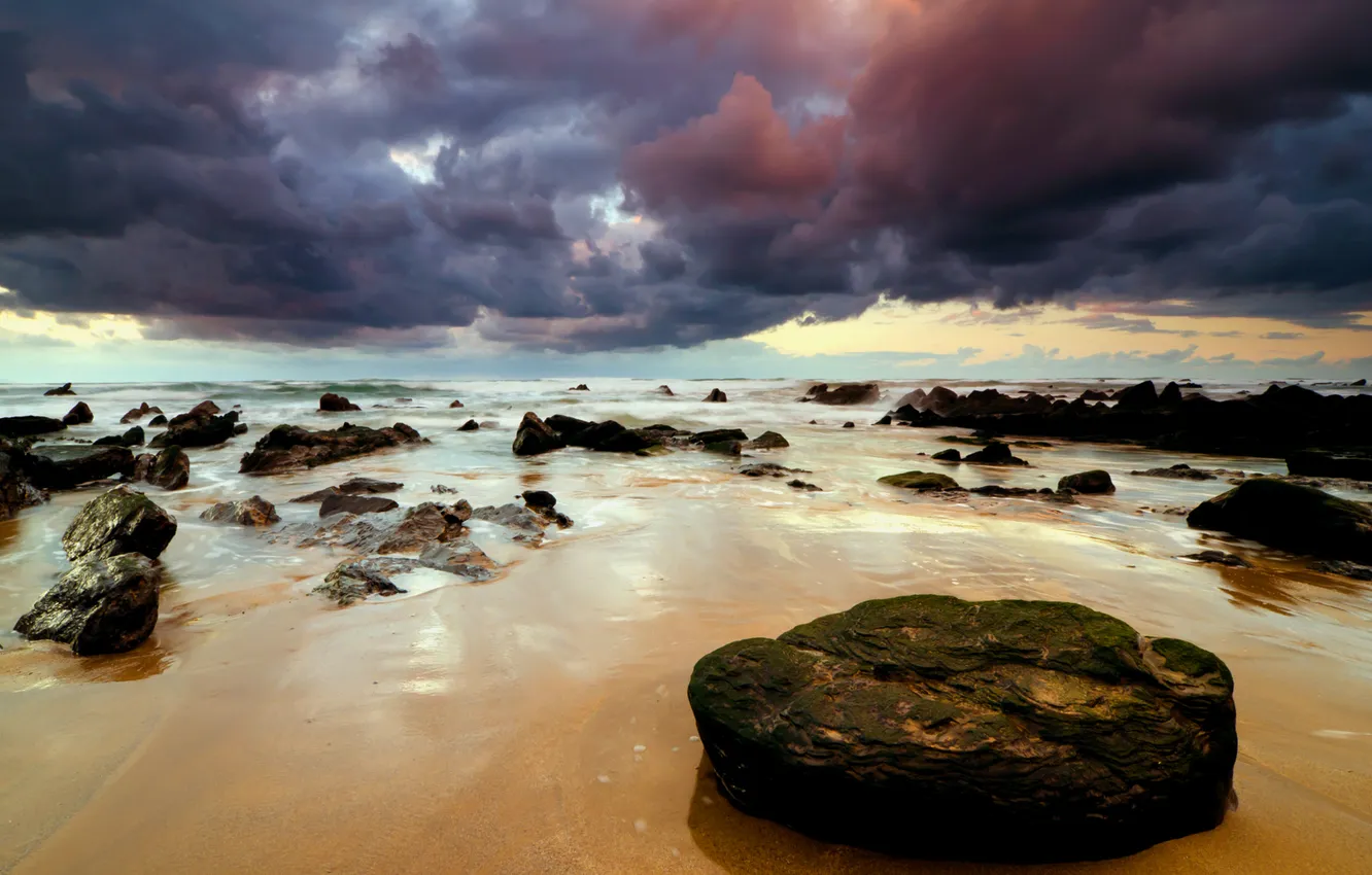 Photo wallpaper water, clouds, rocks, Ocean