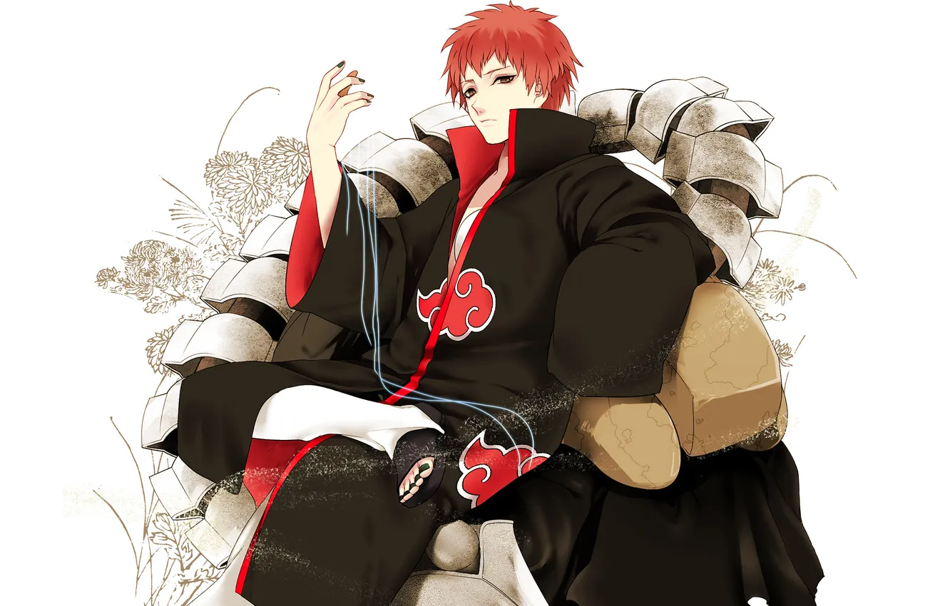 Photo wallpaper sand, flowers, guy, cloak, Naruto, Sasori