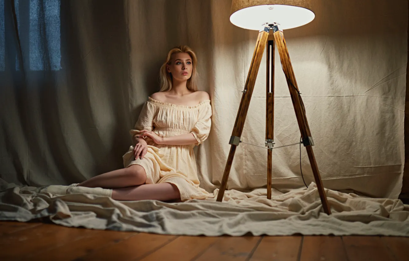 Photo wallpaper look, girl, light, pose, room, on the floor, Sergey Fat, Irina Klimenko