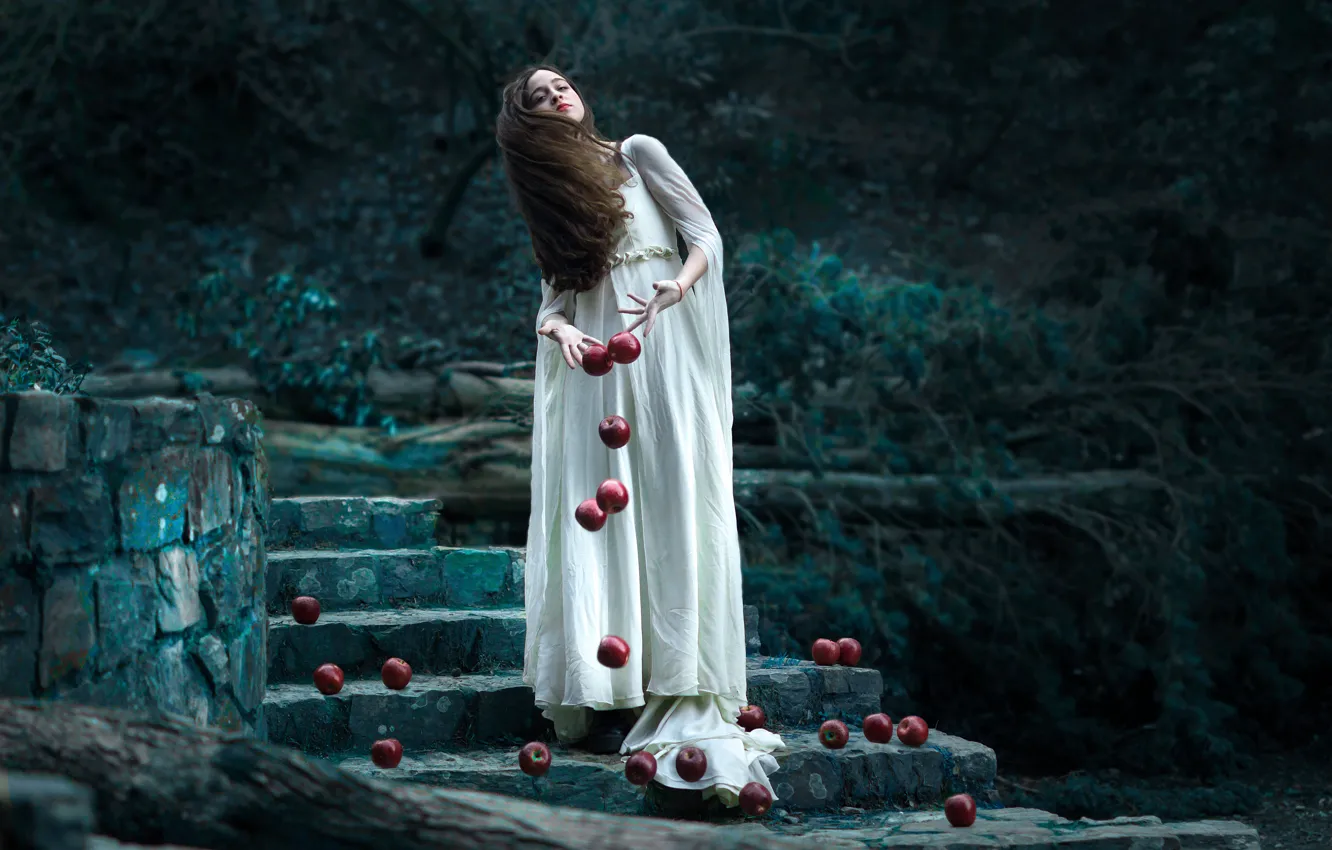 Photo wallpaper girl, apples, model, Vicky