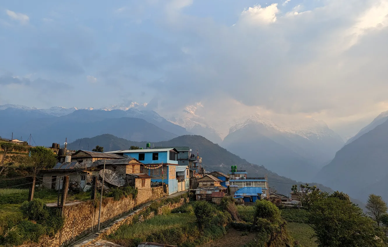 Photo wallpaper mountains, peace, Nepal, Nepal, Pixel 7 pro sample photo, A village in the mountains