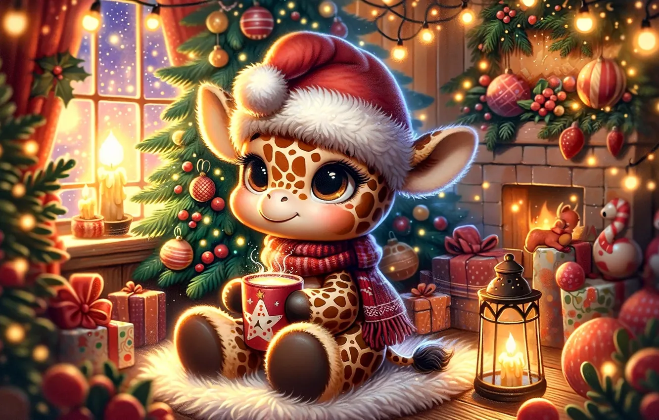 Photo wallpaper light, comfort, style, room, new year, animal, the evening, giraffe