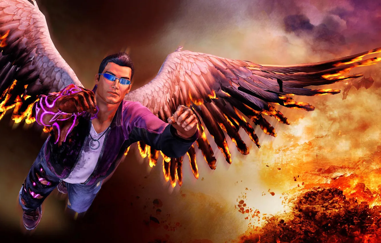Photo wallpaper lights, flame, wings, wings, Holy, Johnny, Saints Row, FL