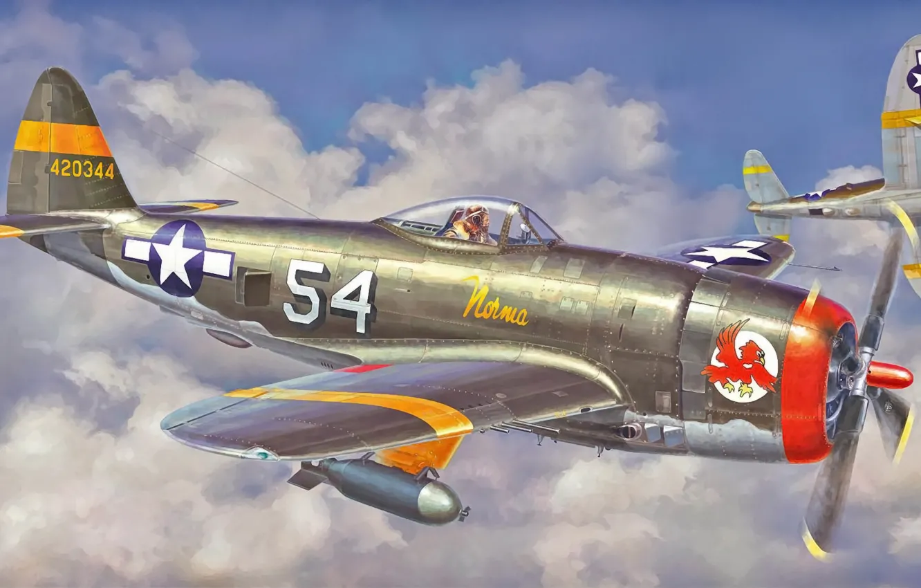 Photo wallpaper aircraft, war, art, airplane, painting, aviation, ww2, american fighter