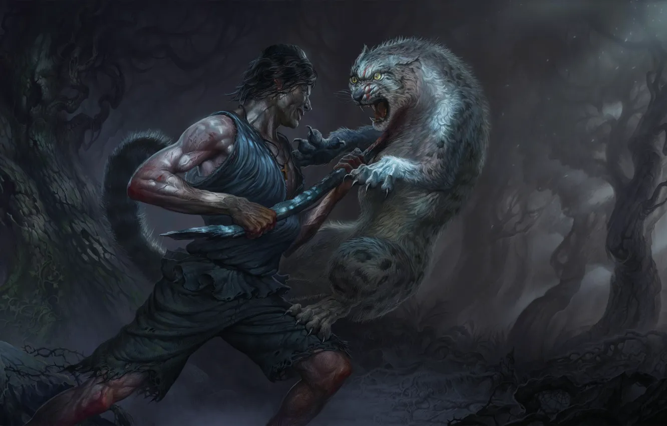 Photo wallpaper forest, beast, guy