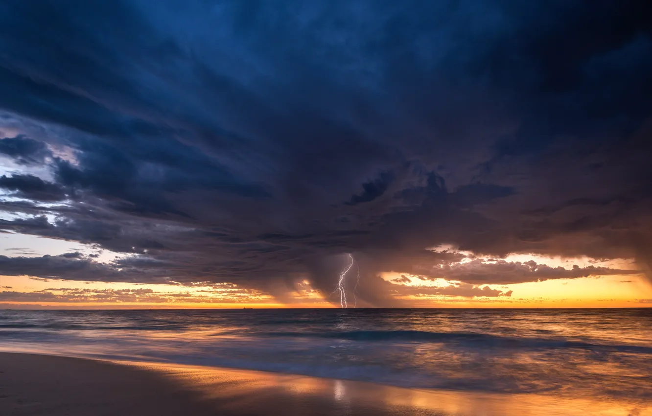 Photo wallpaper sea, the storm, lightning, Australia, Perth