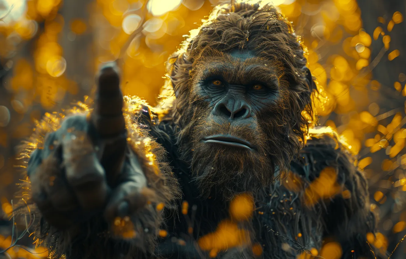 Photo wallpaper eyes, look, face, being, hands, fingers, Yeti, closeup