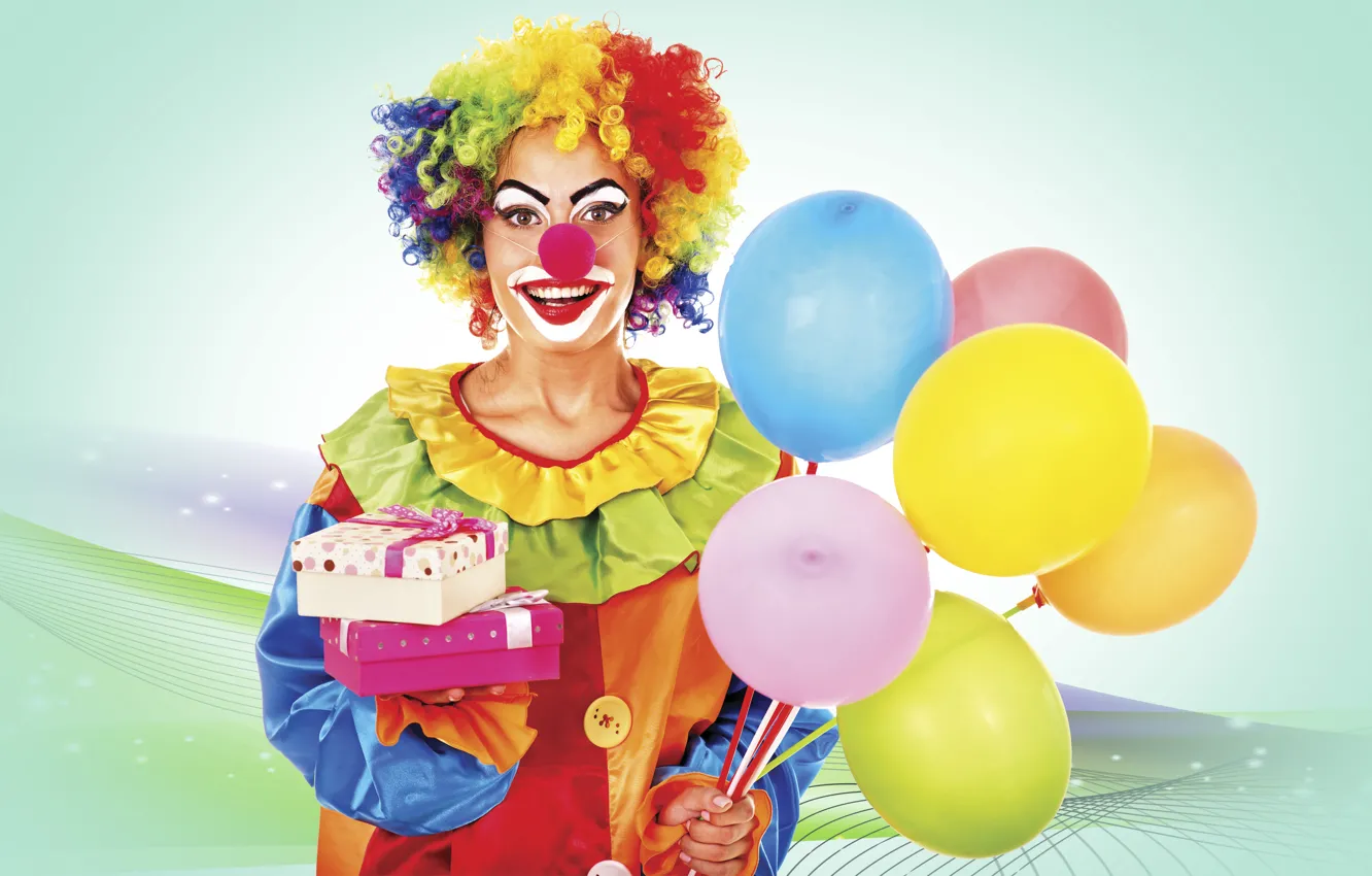Photo wallpaper clown, Bright, funny, balls, costume
