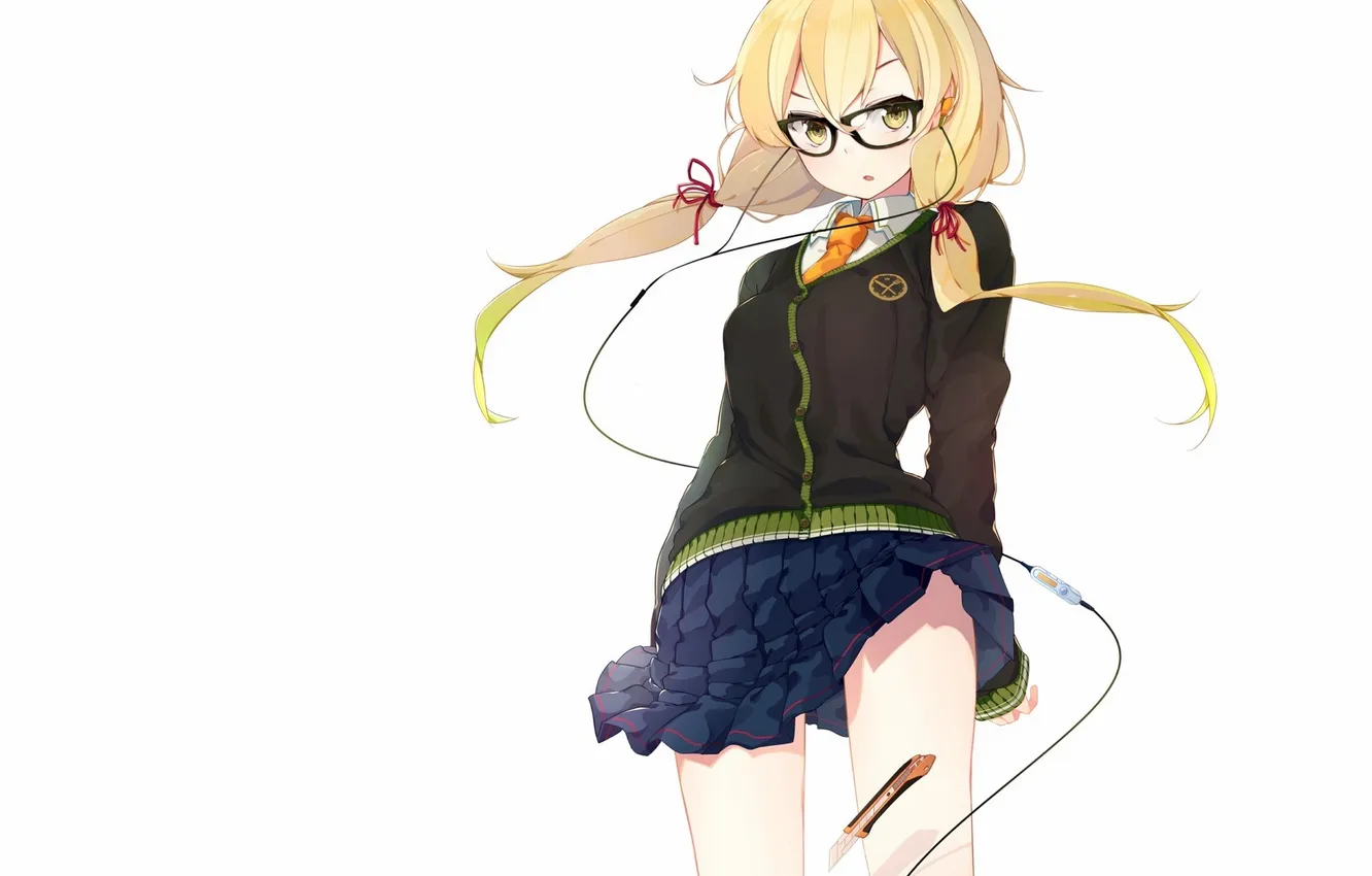 Photo wallpaper girl, wire, anime, headphones, art, player, form, schoolgirl