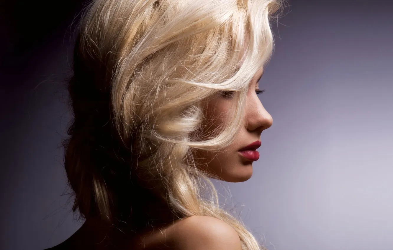 Photo wallpaper Girl, blonde, lips, beautiful, grey background