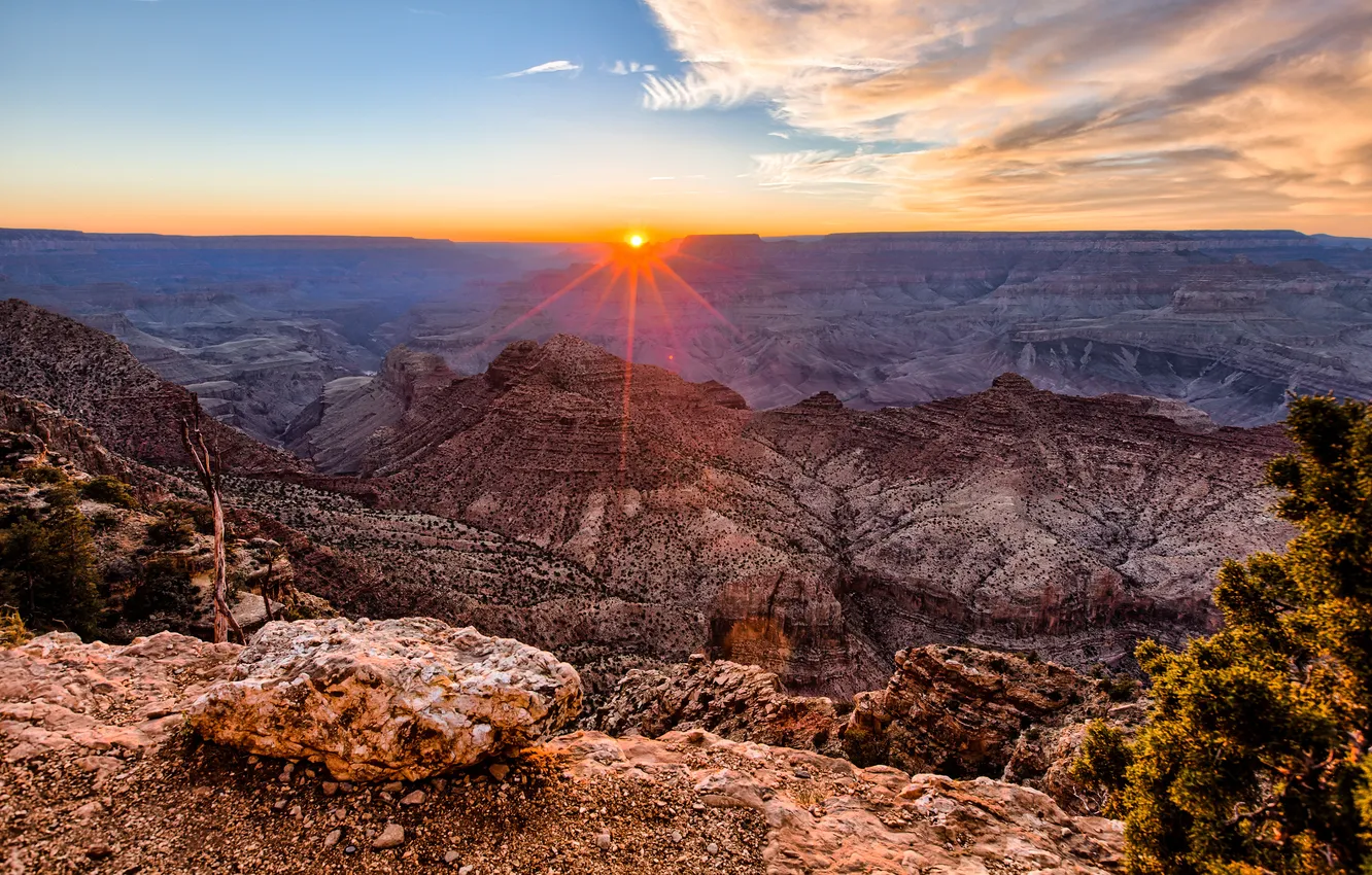 Photo wallpaper landscape, rocks, dawn, Grand Canyon