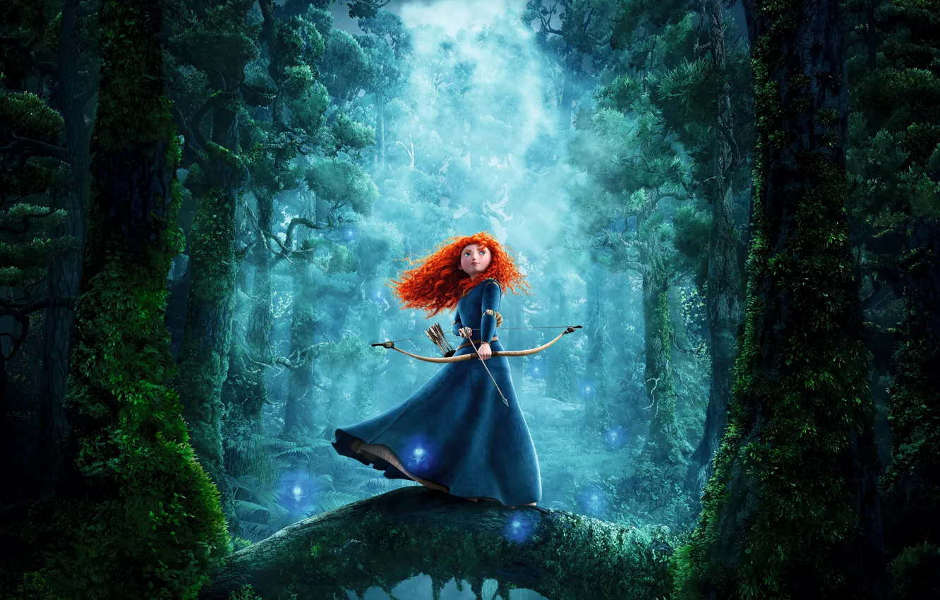 Photo wallpaper forest, girl, bow, arrow, red, brave, merida