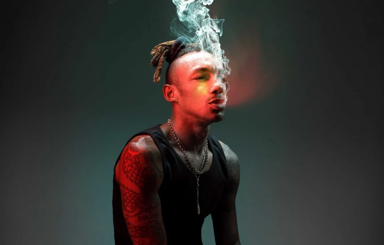 Photo wallpaper smoke, tattoo, hairstyle, chain