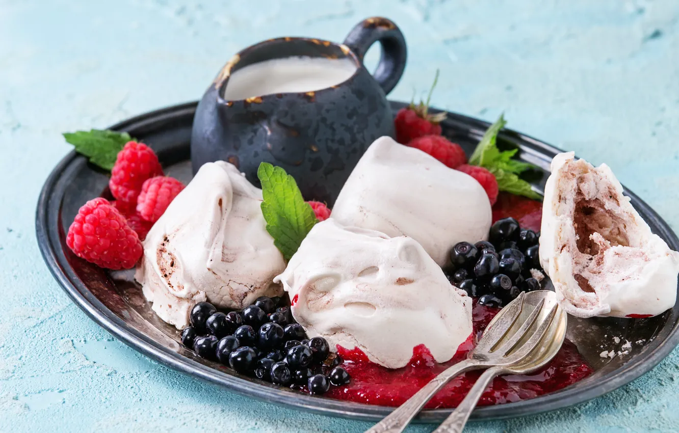 Photo wallpaper berries, raspberry, dessert, currants, meringue, Natasha Breen