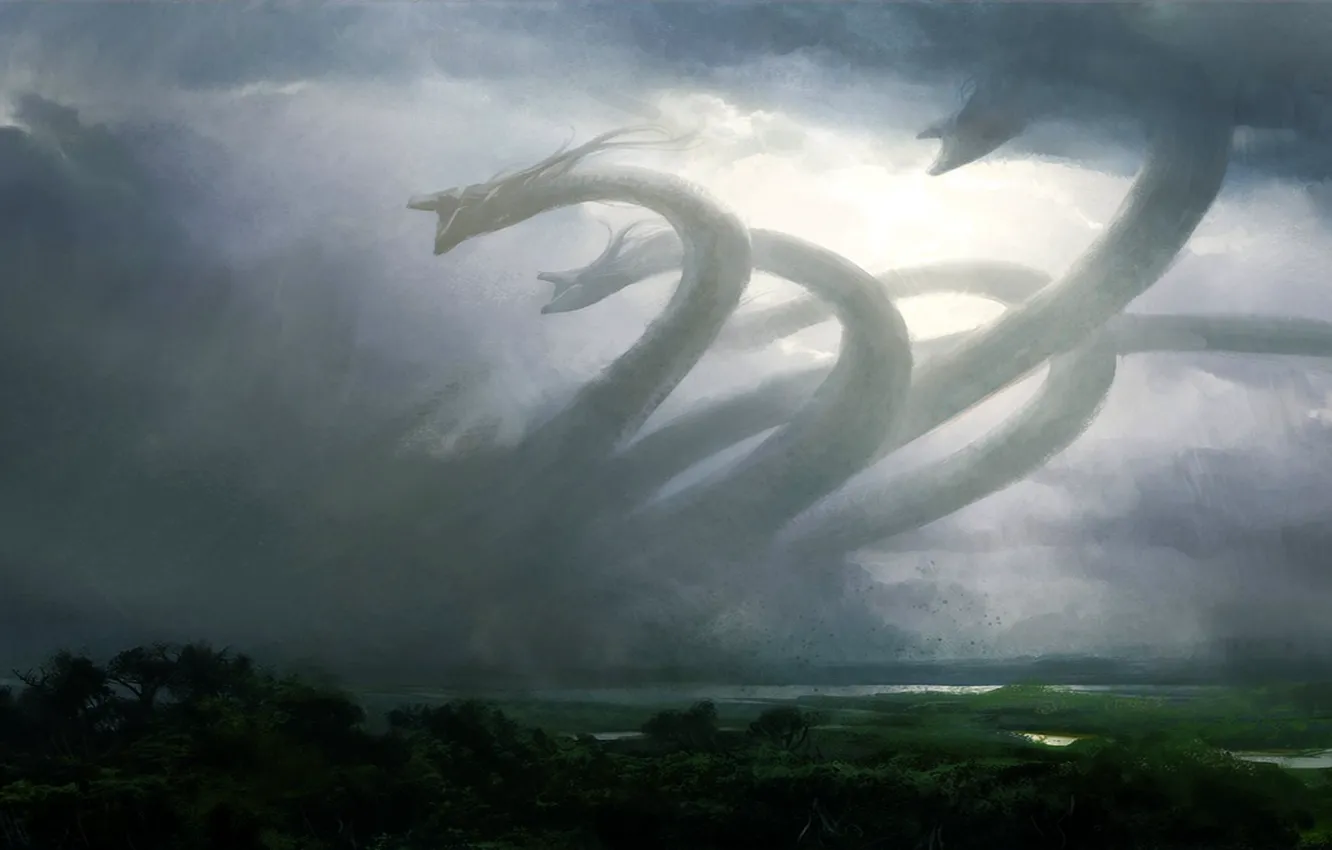 Photo wallpaper clouds, haze, Hydra