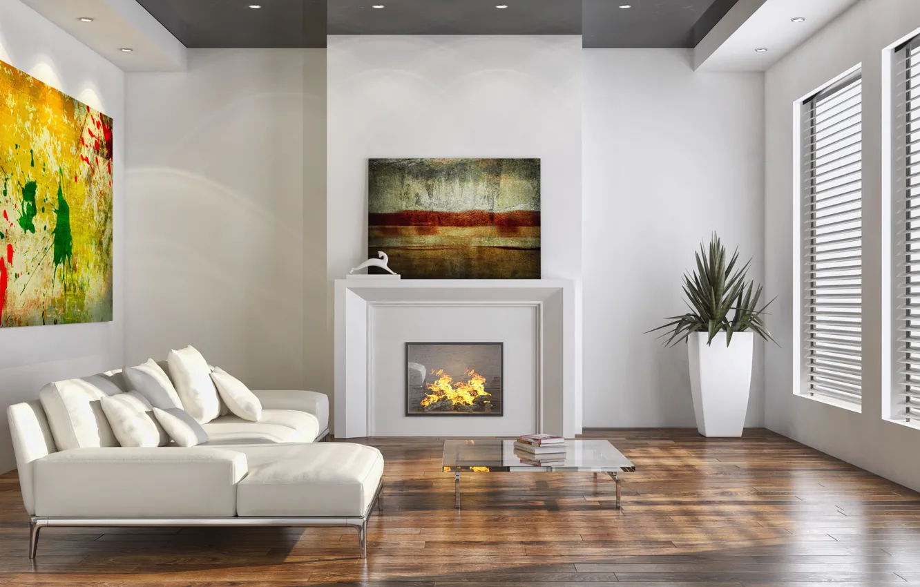 Photo wallpaper furniture, interior, fireplace, living room