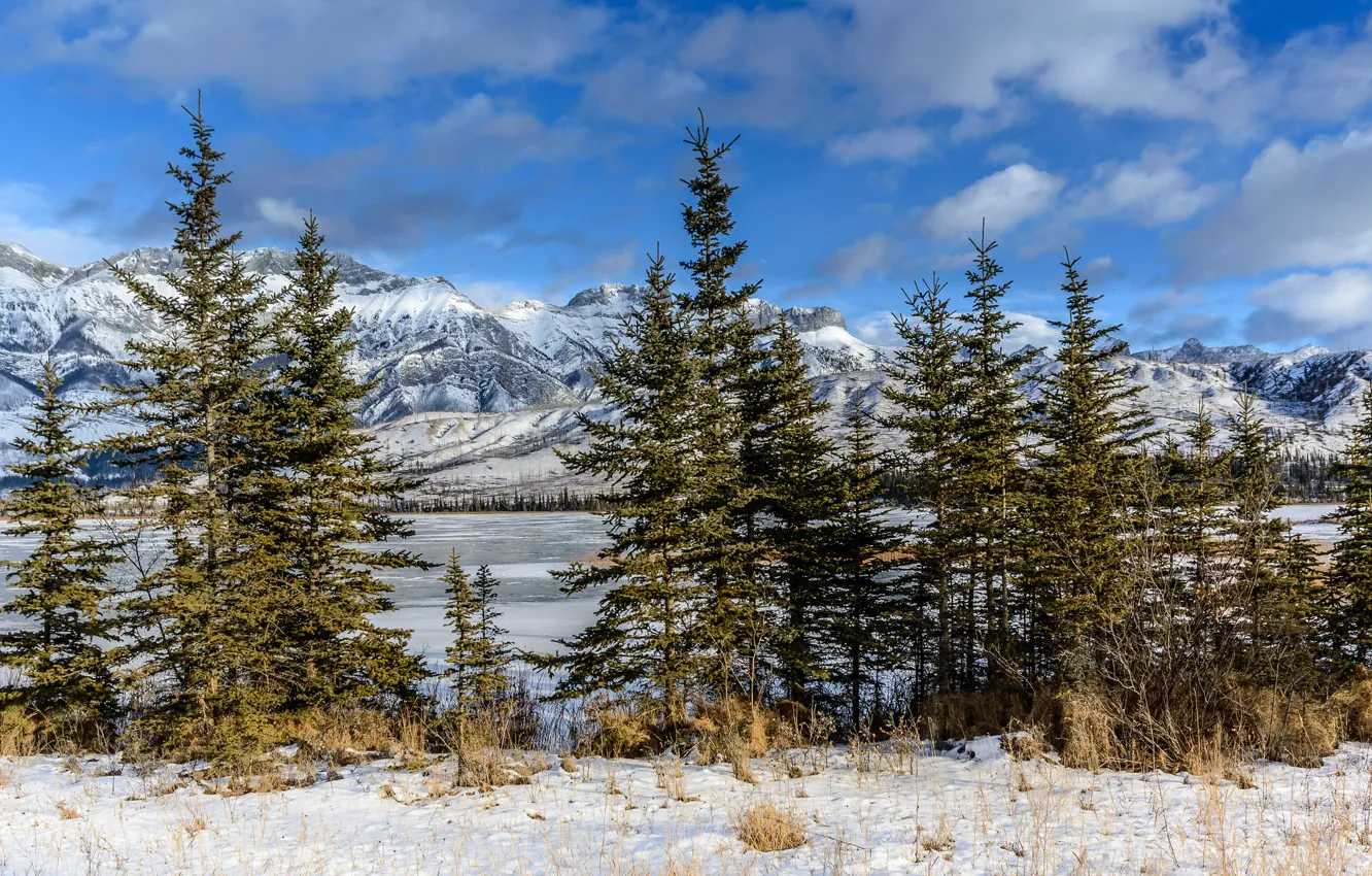 Photo wallpaper snow, mountains, lake, ate, Canada, Albert, national Park, Jasper