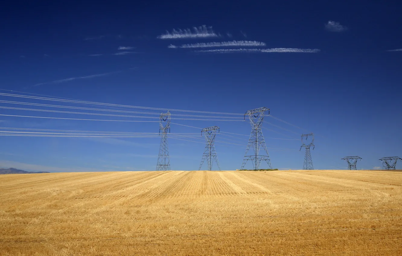 Photo wallpaper field, summer, the sky, power lines