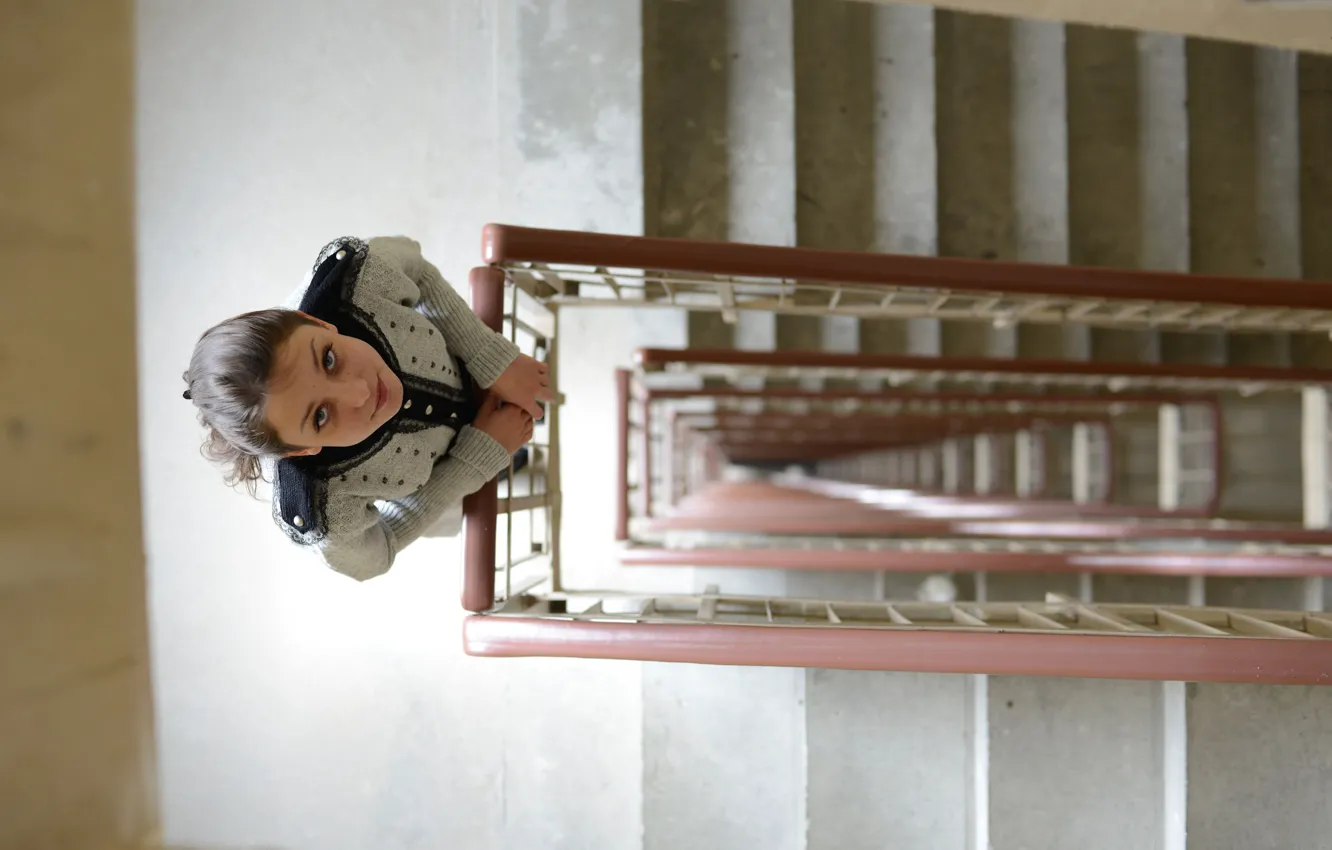 Photo wallpaper girl, model, brunette, cute, stairs, Foxy Di, Nensi B