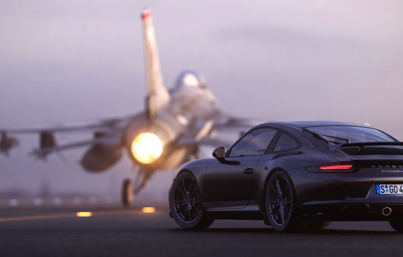 Photo wallpaper rendering, 911, Porsche, rear view, F-16, 2018, CGI, Carrera T