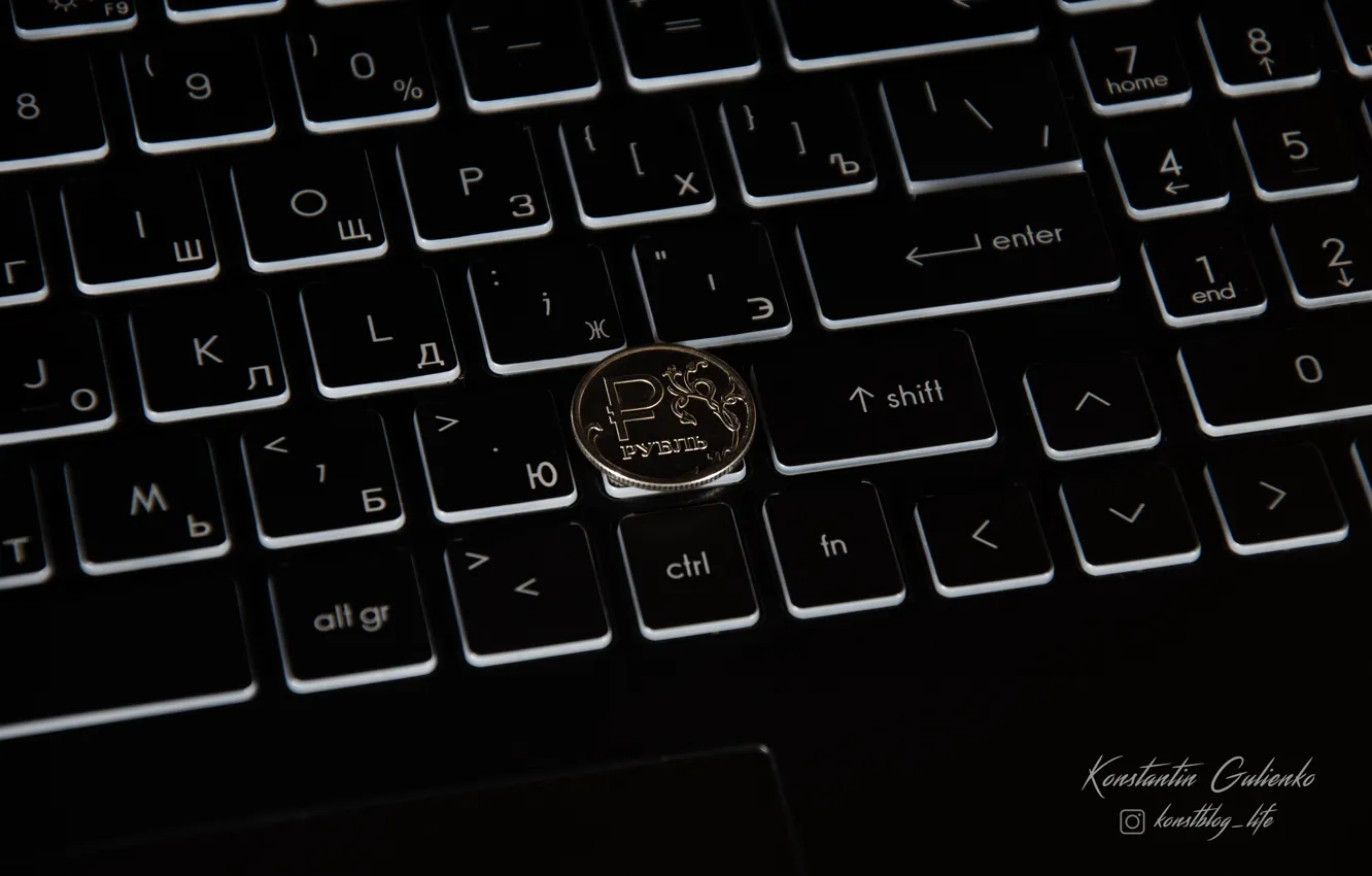 Photo wallpaper money, keyboard, laptop, coin, the ruble