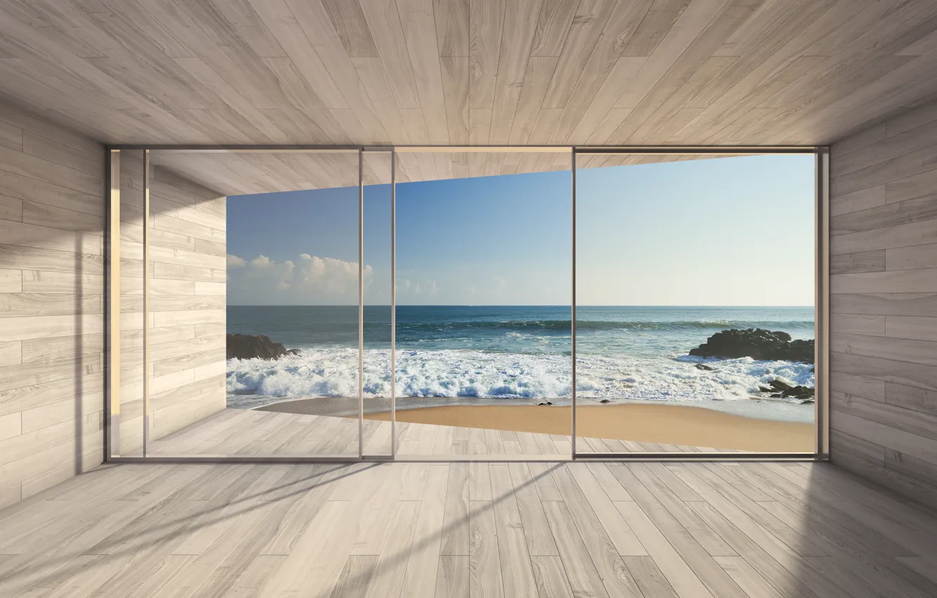 Photo wallpaper sea, glass, light, wall