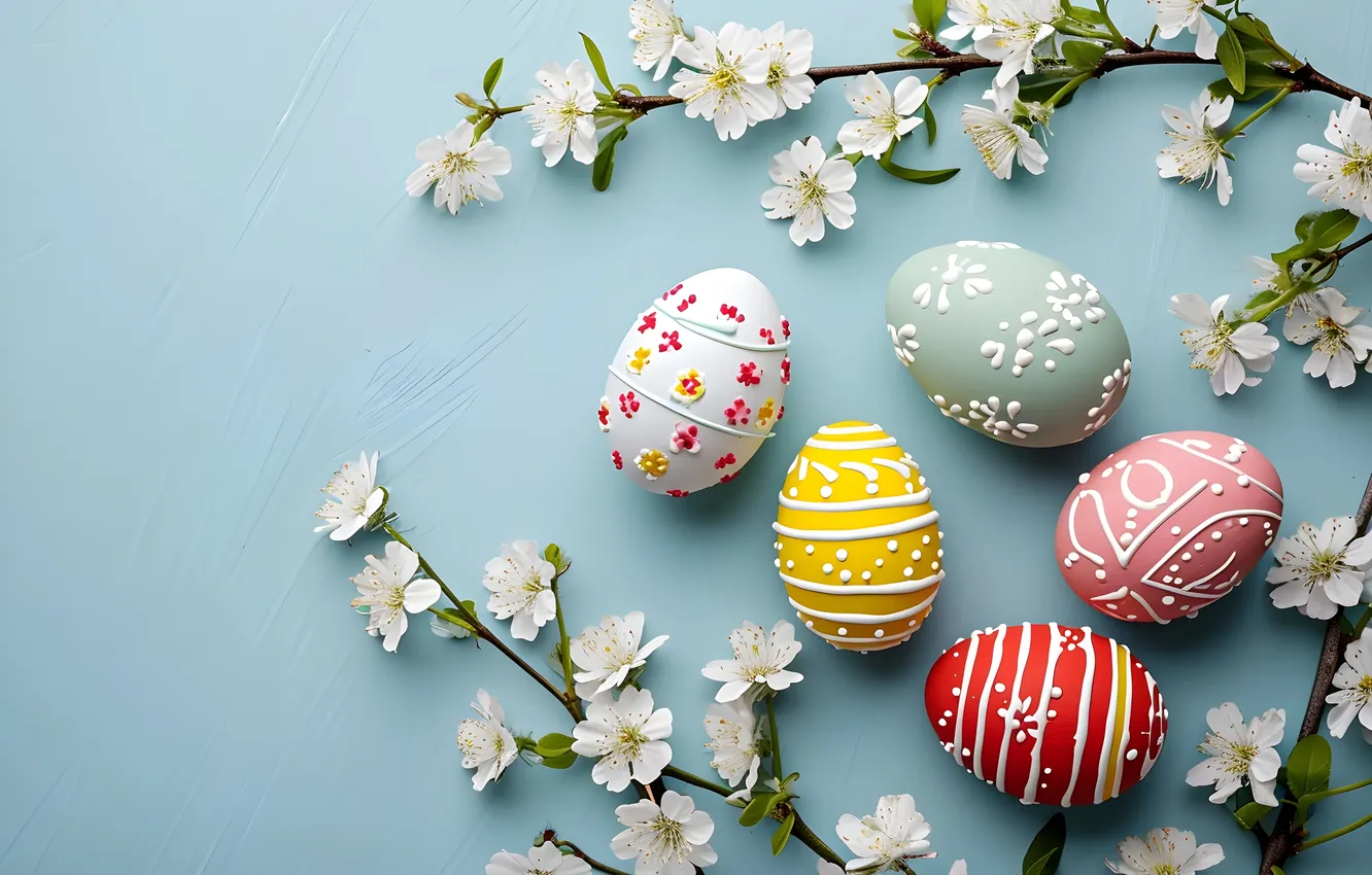 Photo wallpaper flowers, eggs, spring, colorful, Easter, flowers, spring, Easter