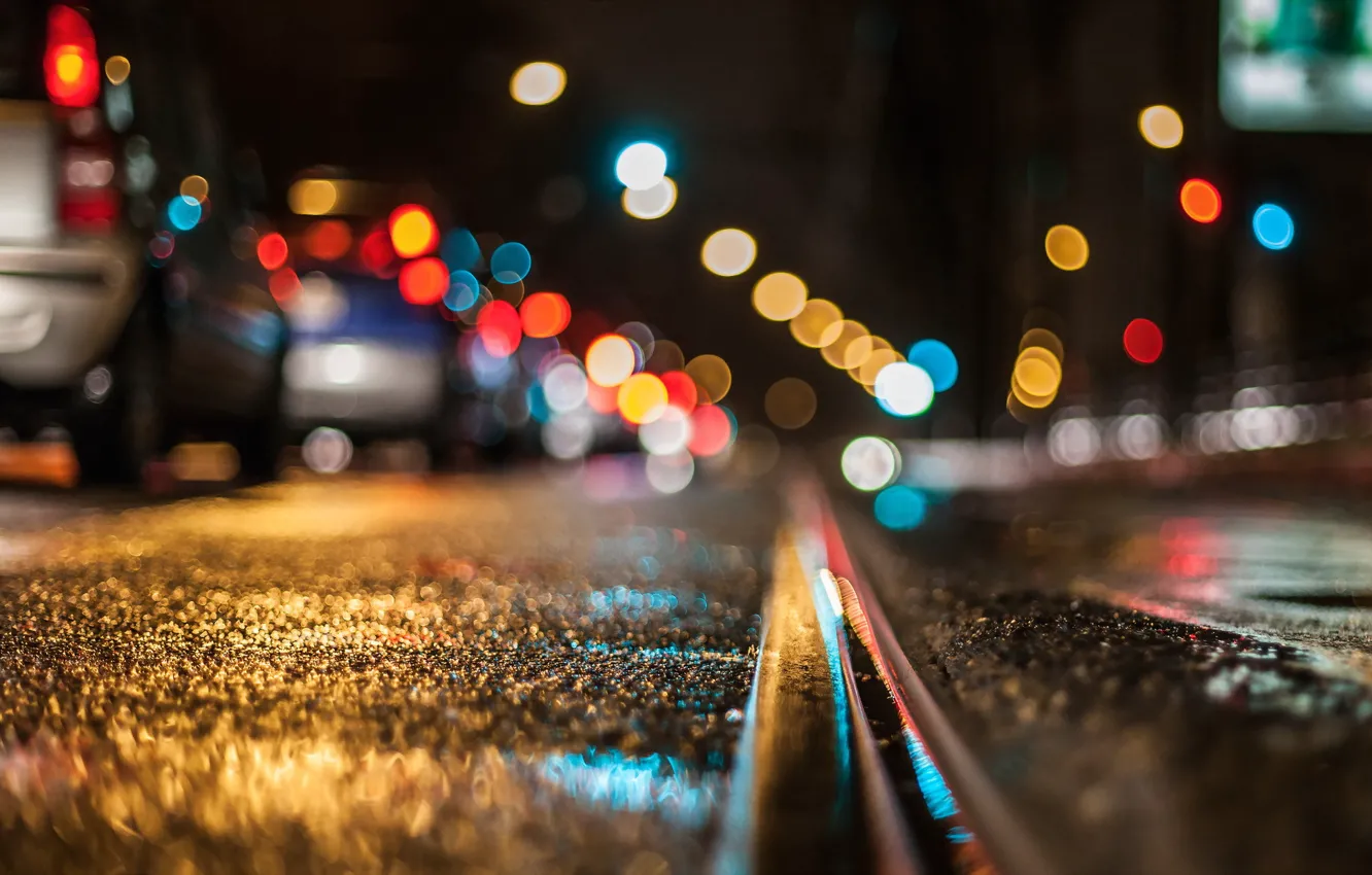 Photo wallpaper night, lights, street